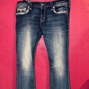 Rock Revival Women’s Bootcut Jeans Thais. Sz 33. Medium wash w/whiskering.